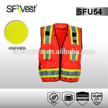 Chaleco reflectante de seguridad chaqueta reflectante chaqueta protectora viste chaleco con muchos bolsillos 100% poliéster ANSI / ISEA 107-2010